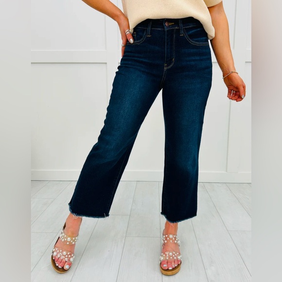 Judy Blue Denim - Judy Blue Wide Leg Jeans Women's 13/31 Dark Blue Raw Hem Flare High Rise